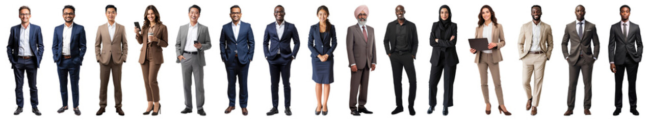 PNG Diverse professionals in formal attire, element set on transparent background