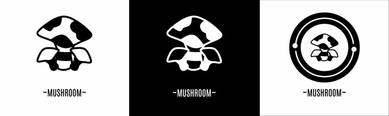 Mushroom logo set. Collection of black and white logos. Stock vector.