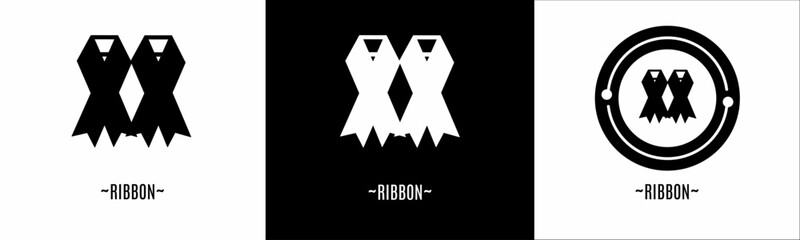 Ribbon logo set. Collection of black and white logos. Stock vector.