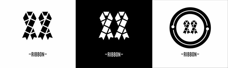 Ribbon logo set. Collection of black and white logos. Stock vector.