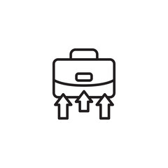 A briefcase icon with three upward-pointing arrows beneath it, symbolizing career growth, business success, or upward mobility in a professional context.