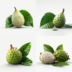 Three-dimensional display of exotic fruit and leaves.