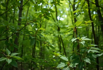 Naklejka premium Image Leaves in a forest clearing.