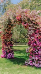 Floral archway in vibrant garden setting