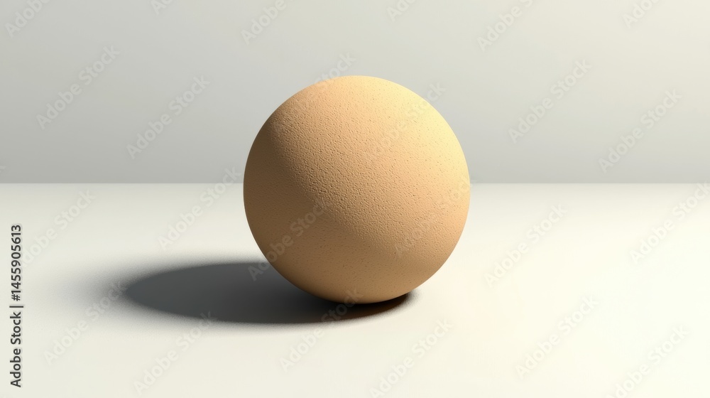Poster a 3d rendered sphere with a textured surface sits on a white surface.