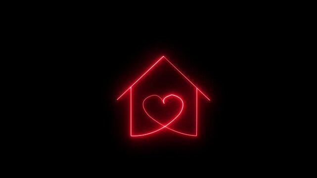 Neon rectangle and love icon animation on black background.