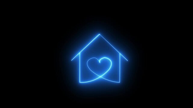 Neon rectangle and love icon animation on black background.