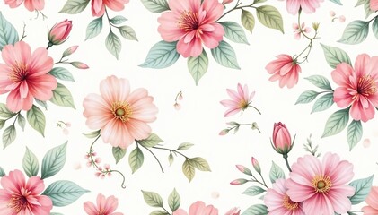 Delicate watercolor style repeating floral pattern, soft pastel hues , repeat, delicate