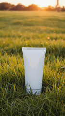 A mockup of an image of a white empty tube of cream. The concept of environmental friendliness of the product, natural cosmetics, natural ingredients