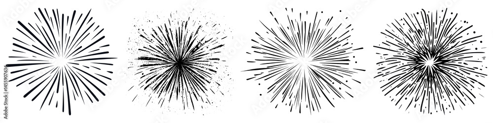 Wall mural png abstract radial burst patterns, element set on transparent background