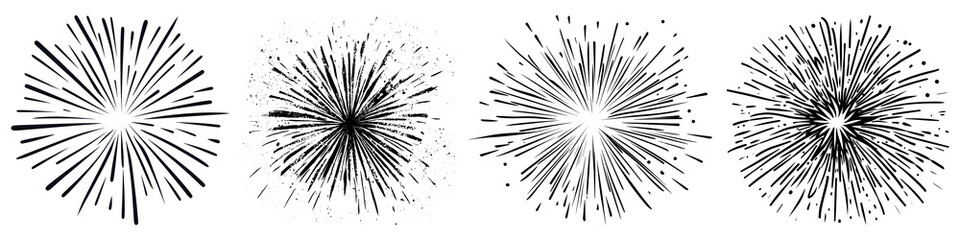 Fototapeta premium PNG Abstract radial burst patterns, element set on transparent background