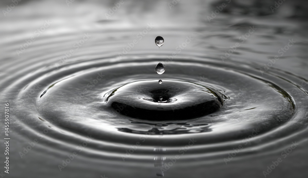 Aufkleber A single droplet of water falls onto a dark still surface creating concentric ripples and a mesmerizing visual effect. The image showcases the beauty of simple physics in a stunning mo : Generative AI