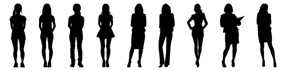 PNG Silhouettes of diverse women, element set on transparent background