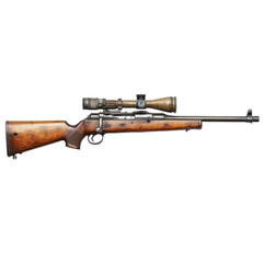 Vintage military rifle with scope showcased in detailed view at a collector's exhibition in autumn