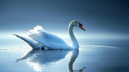 Fototapeta premium Elegant Swan in Blue Serenity Reflective Waters, bird photography , wildlife