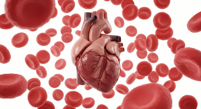 Human Heart Anatomy with Red Blood Cells Medical Illustration