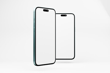 Two sleek smartphones, with white screens isolated