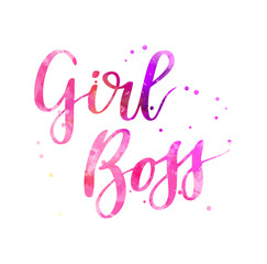 Obraz premium Girl boss - inspirational handwritten modern watercolor calligraphy lettering. Template typography for t-shirt, prints, banners, badges, posters, postcards, etc.