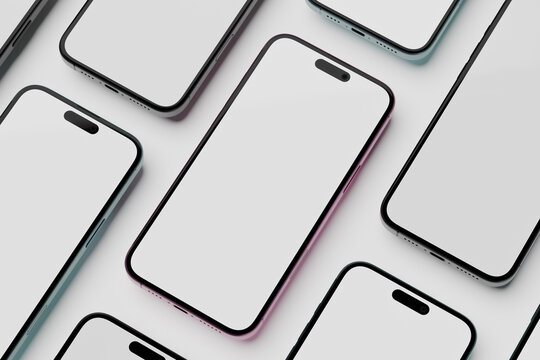 Arrangement of modern frameless smartphone mockups