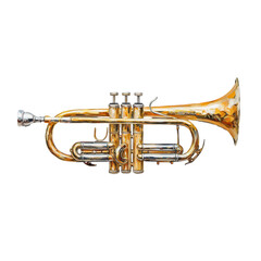 Obraz premium Trumpet resting on a surface highlighting the warm hues of brass and silver during a musical practice session in a cozy environment