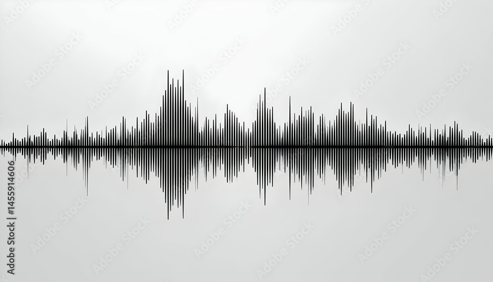 Poster abstract sound wave visualization gray scale audio frequency graphic design
