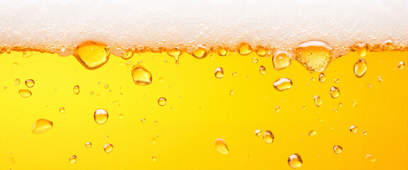 Beer with Bubbles and Foam on a Solid Background - Copy Space  