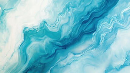 Fototapeta premium Abstract Teal and White Swirls: A Serene Fluid Acrylic Painting