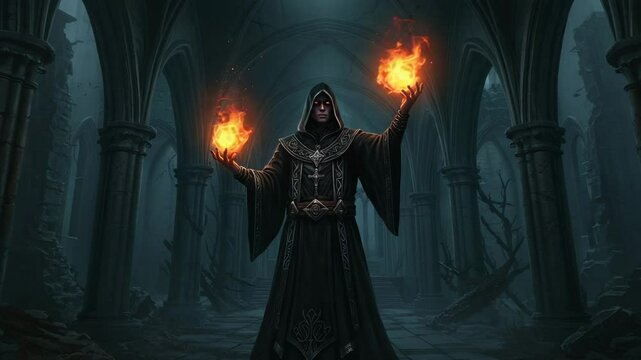 The witch unleashes the power of the fireball in her hand