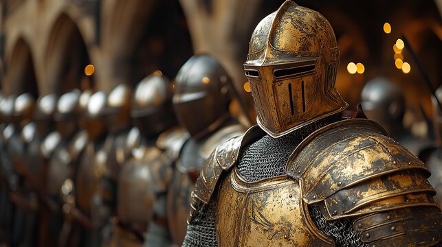 Gleaming suits of armor stand guard in the halls of a museum, remnants of a time when knights were bold.