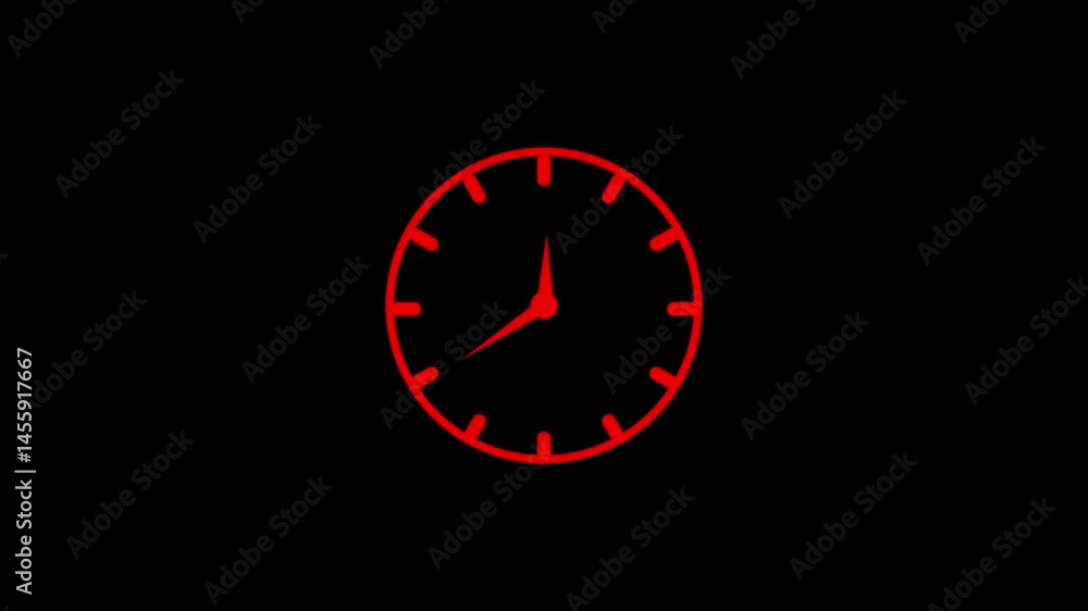 Poster flat clock icon spin | time concept design,red color 10 second counting down clock isolated on black