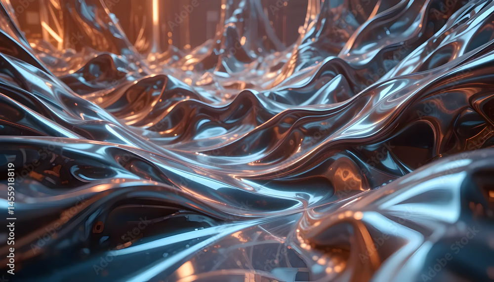 Aufkleber abstract metallic liquid texture fluid, reflective, and shimmering surface with dynamic waves and cu