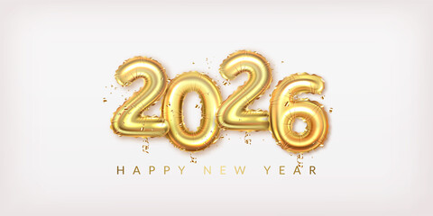2026 Happy new year number, gold balloons   © Aliona Manakova