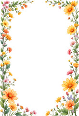 Obraz premium Vibrant Floral Border Frame PNG on Transparent Background,Floral Copy Space Design,Floral Border, loral nursery decor for greeting cards, invitations, wedding, birthday, baby shower and postcards
