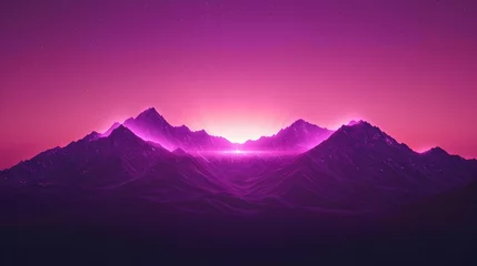 Fotobehang Majestic mountains bathed in vibrant, glowing, purple sunset light.  Sunrise/sunset glow illuminates peaks, creating ethereal scene © jam