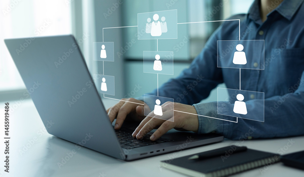 Fototapete Scheme hierarchy management of corporate.	Digital technology of business process and workflow automation with flowchart and processing management.