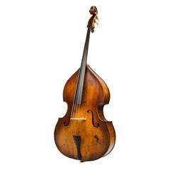 Fototapeta premium Upright bass displayed on a clean white background showcasing craftsmanship and unique wooden texture in detail