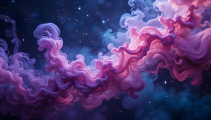 Obraz premium Cosmic Nebula Abstract Pink and Purple Ink Swirls in a Dark Universe Background, Galaxy-like Texture, Swirling Clouds of Color