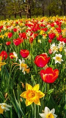 Fototapeta premium Colorful flower bed with assorted bloom types