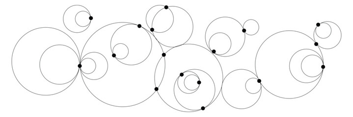 Abstract background with intersecting rings, circles and dots. Connection circles background. Minimal abstract background.