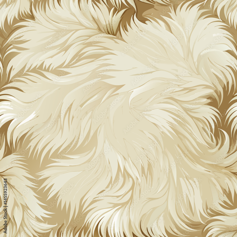 Poster soft and fluffy faux fur pattern in cream color, seamless vector pattern