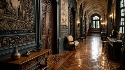 Fototapeta premium Intricate tapestries adorn the walls of historic castles, depicting scenes of valor and romance.