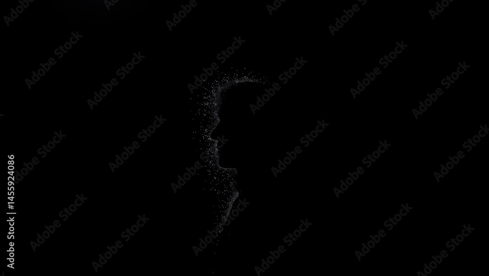 Poster digital silhouette dissolving into particles abstract art