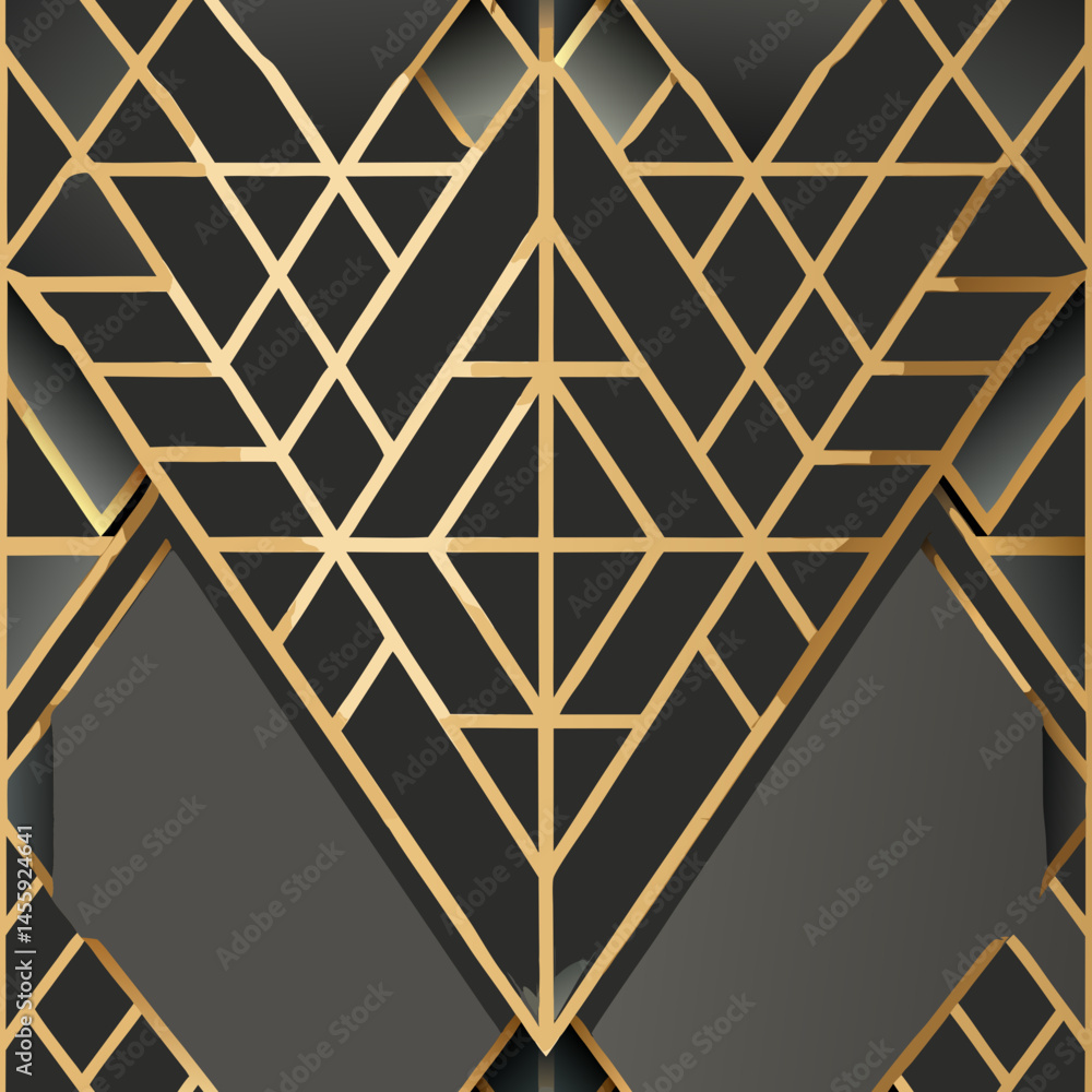 Poster seamless vector pattern with golden triangulated design on gray