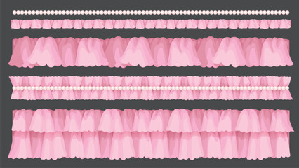 Elegant Ruffle and Pearl Lace Borders – Romantic Pink Fabric Trim Collection