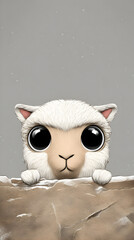 Curious cartoon sheep peeking digital art whimsical environment close-up 3d animation style