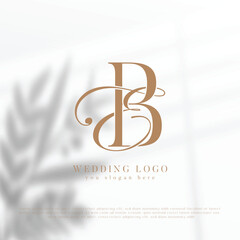 Letter EB wedding monogram logo design with simple natural frame