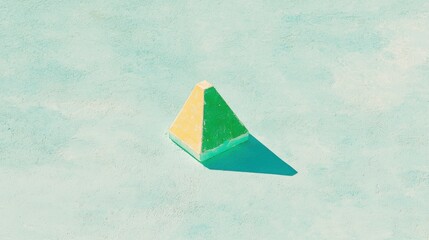 A green and yellow triangle on a blue background.