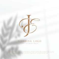 Letter EJ wedding monogram logo design with simple natural frame