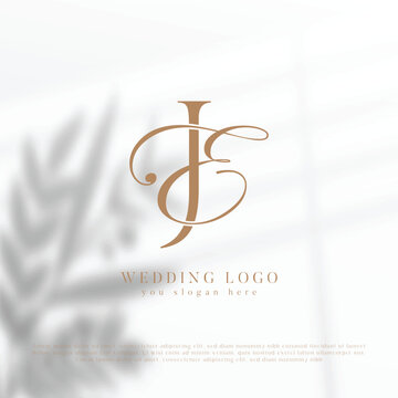 Letter EJ wedding monogram logo design with simple natural frame