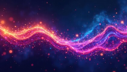 Obraz premium Abstract swirling colorful waves, glittering particles, cosmic nebula, dark background, cosmic, sparkling
